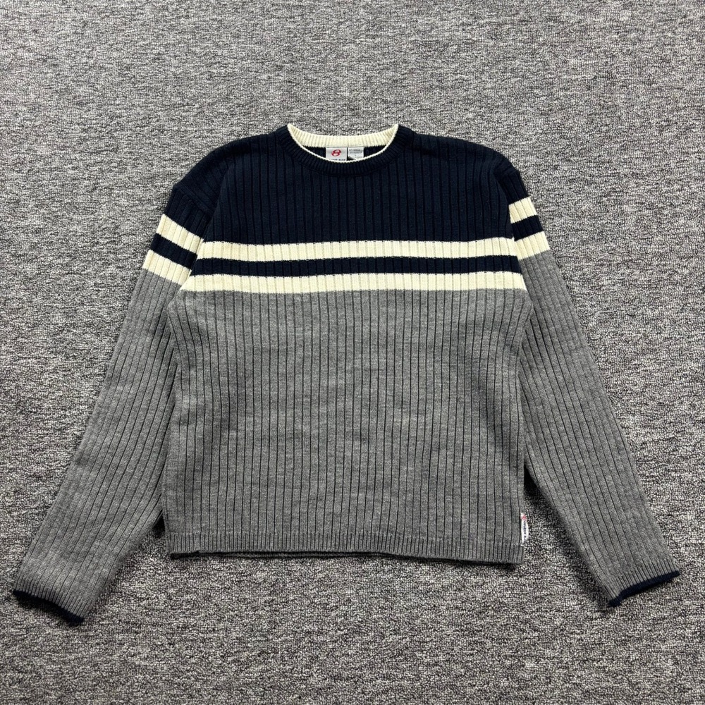Vintage 1990s‎ Anchor Blue Skater Ribbed Striped Sweater Grey/Navy Size Large